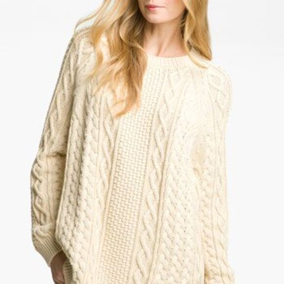 MICHAEL Michael Kors Cream Fisherman Cable Knit Crew Neck Sweater - Picture 1 of 7